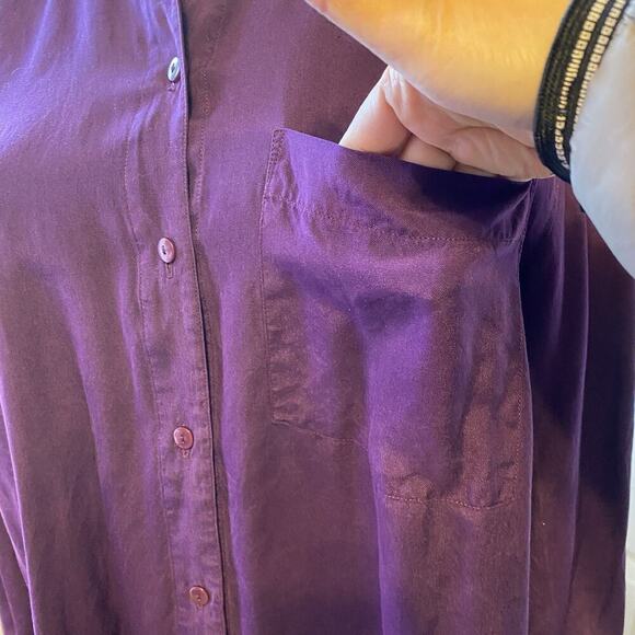 Vintage New Concepts Women’s M-XL 100% Silk Button Up Shirt Purple High Neck - Picture 7 of 10
